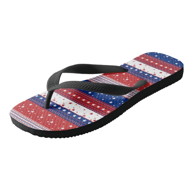 Patriotic Stars & Stripes Abstract American Flag 2 Flip Flops (Angled)