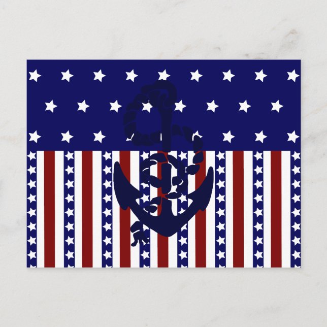 Patriotic Stars Stripes Anchor Sailor Pattern Postcard (Front)