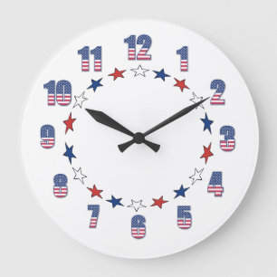 Patriotic Stars Stripes Classic Patriotic  Large Clock