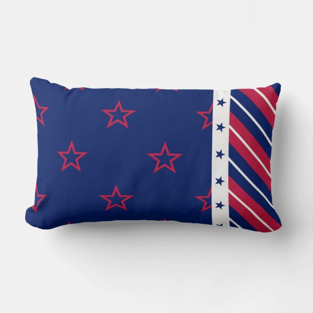Patriotic Stars Stripes Home Decor Red White Blue Lumbar Pillow (Front)