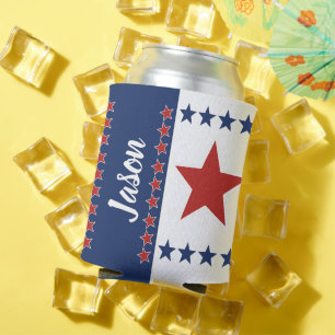 Patriotic Stars & Stripes Personalized  Can Cooler