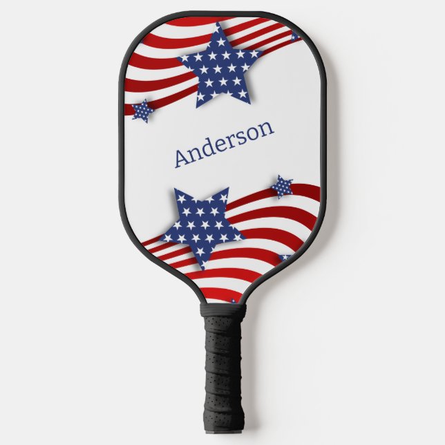Patriotic Stars & Stripes Personalized Pickleball Paddle (Front)