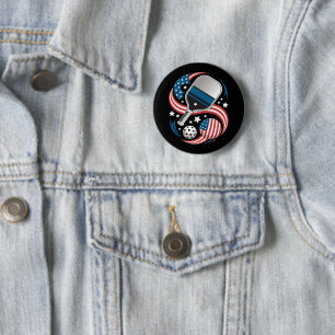 Patriotic Stars Stripes USA Flag Pickleball 2 Inch Round Button