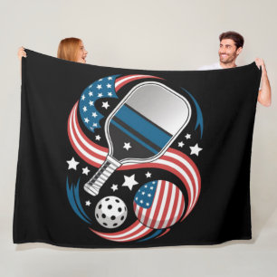 Patriotic Stars Stripes USA Flag Pickleball Fleece Blanket