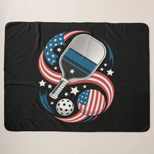 Patriotic Stars Stripes USA Flag Pickleball Sherpa Blanket