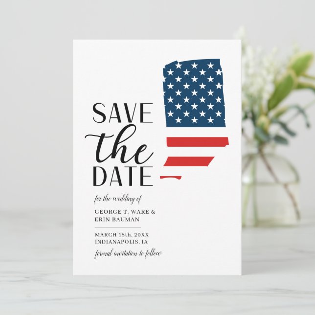 Patriotic State Indiana Destination Wedding Save The Date (Standing Front)