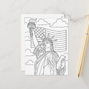Patriotic Statue of Liberty Colouring Page Holiday Postcard