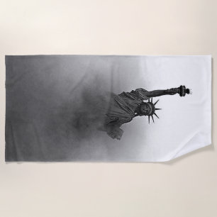 Patriotic Statue of Liberty USA NYC American B&W Beach Towel