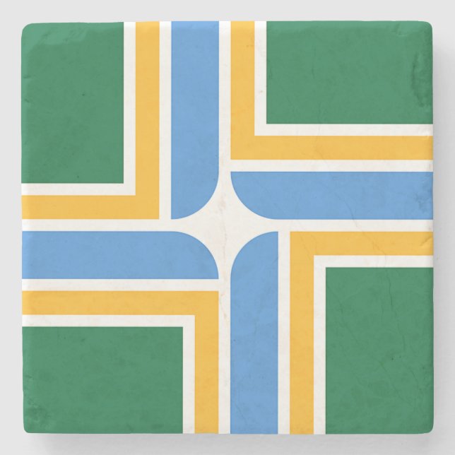 Patriotic stone coaster with Flag of Portland (Front)