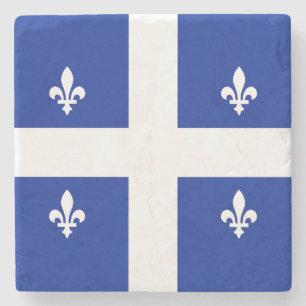 Patriotic stone coaster with Flag of Quebec