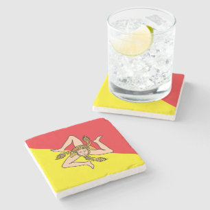 Patriotic stone coaster with Flag of Sicily, Italy