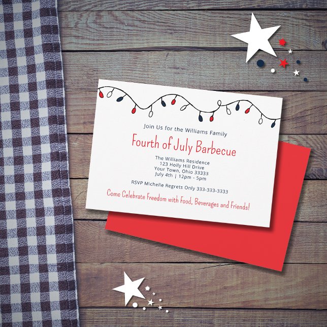 Patriotic String Lights Fourth of July Barbecue  Invitation (Creator Uploaded)