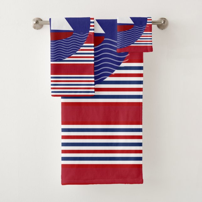 Patriotic Stripes Sailing Sailboat Bath Towel Set (Insitu)