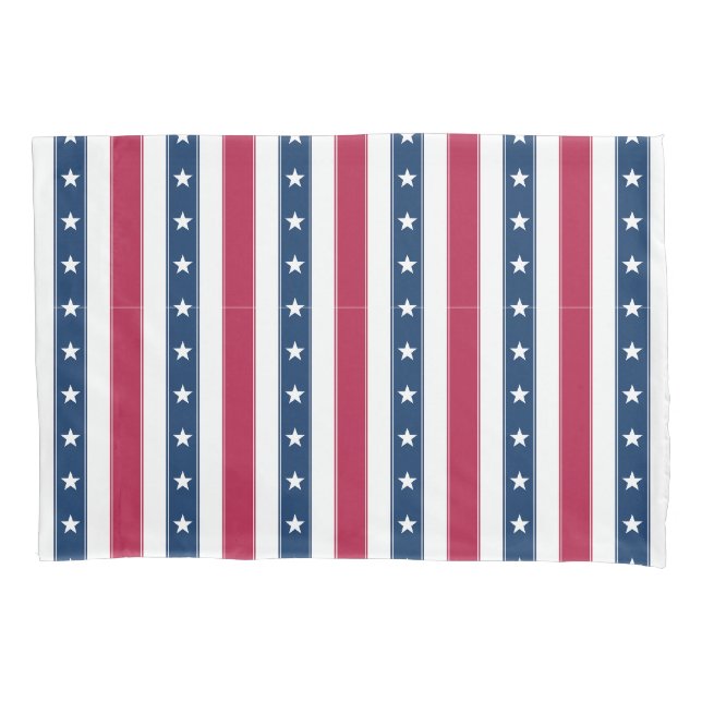 Patriotic Stripes with Stars (large scale) Pillowcase (Front-Left)