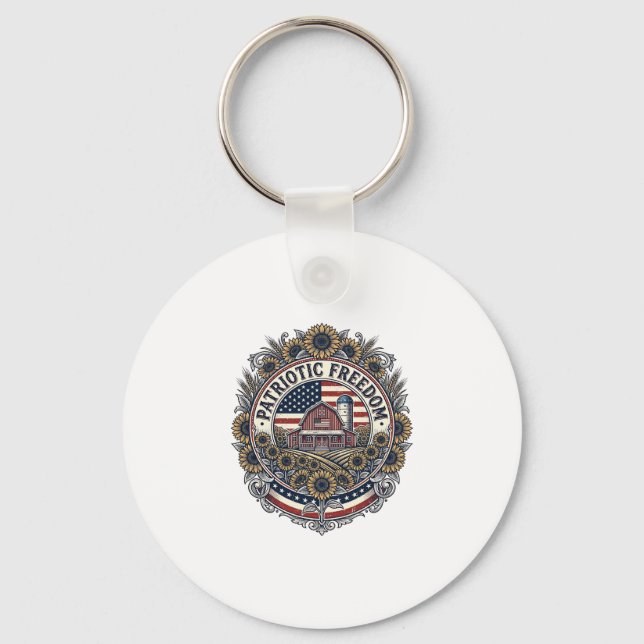 Patriotic Sunflower Farm Vector Graphic Tee_1 Keychain (Front)