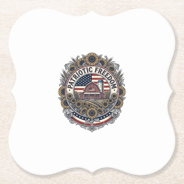Patriotic Sunflower Farm Vector Graphic Tee_1 Paper Coaster (Front)