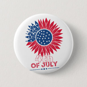 Patriotic Sunflower Fourth of July Floral 2 Inch Round Button