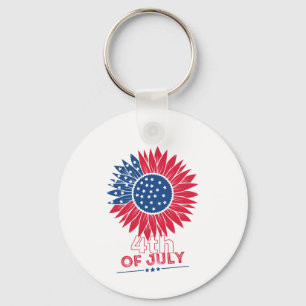 Patriotic Sunflower Fourth of July Floral Keychain