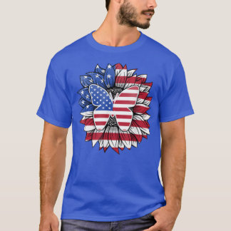 Patriotic Sunflower With Butterfly USA Flag 4th Of T-Shirt