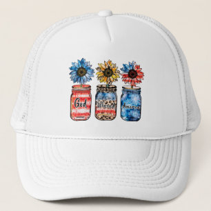Patriotic Sunflowers in Jars   God Blessed America Trucker Hat