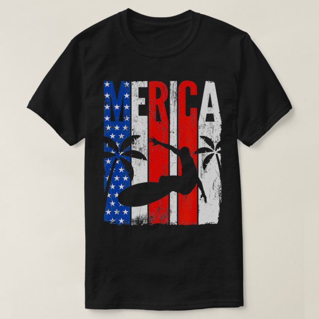 Patriotic Surfer American Flag Surfboard 4th Of Ju T-Shirt (Design Front)