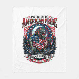 Patriotic Swamp Monster Old Glory Horror Monster P Fleece Blanket