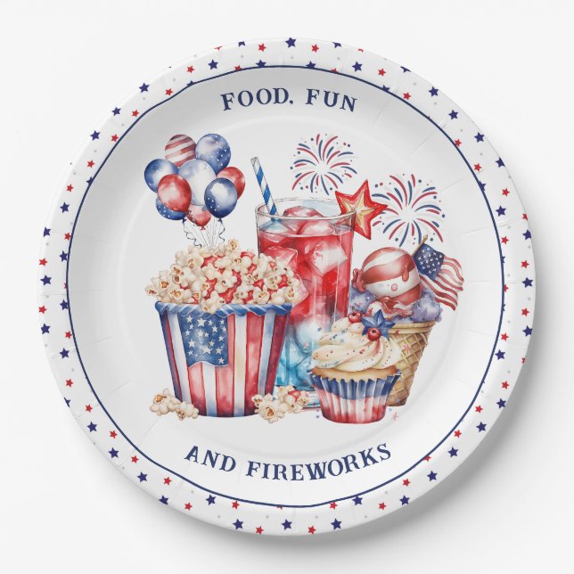 Patriotic Sweets & Fireworks 4th of July Party  Paper Plate (Front)