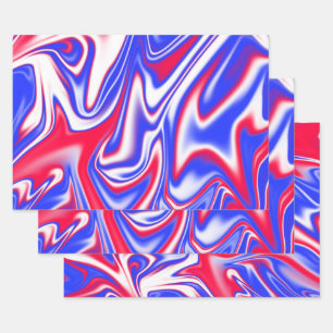 Patriotic Swirl:  Red White and Blue Marble, Wrapping Paper Sheet