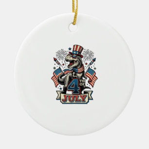 Patriotic T-Rex 4th of July Vintage Shirt Design_1 Ceramic Ornament