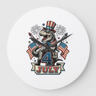 Patriotic T-Rex 4th of July Vintage Shirt Design_1 Large Clock