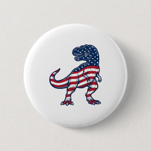 Patriotic T-Rex American Flag Dinosaur Design_1 2 Inch Round Button