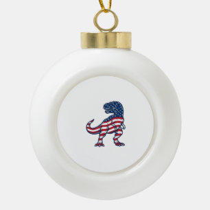 Patriotic T-Rex American Flag Dinosaur Design_1 Ceramic Ball Christmas Ornament