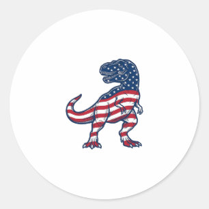 Patriotic T-Rex American Flag Dinosaur Design_1 Classic Round Sticker