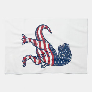Patriotic T-Rex American Flag Dinosaur Design_1 Kitchen Towel