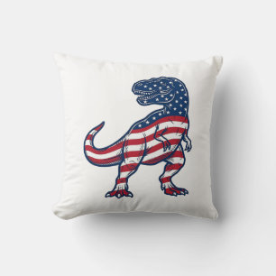 Patriotic T-Rex American Flag Dinosaur Design_1 Throw Pillow