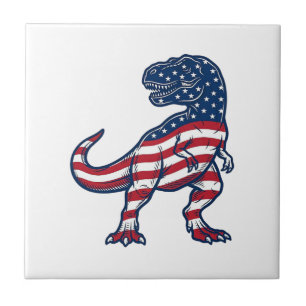 Patriotic T-Rex American Flag Dinosaur Design_1 Tile