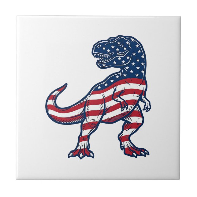 Patriotic T-Rex American Flag Dinosaur Design_1 Tile (Front)