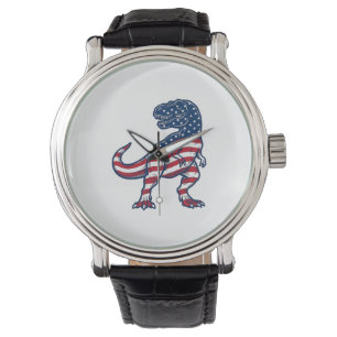 Patriotic T-Rex American Flag Dinosaur Design_1 Watch