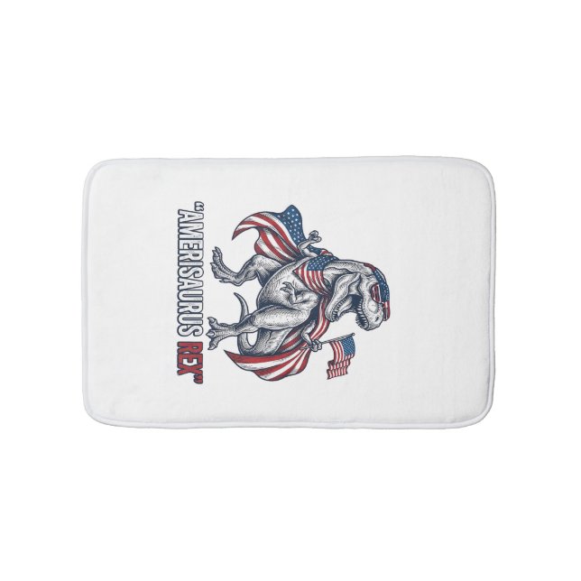 Patriotic T-Rex Amerisaurus Rex White Shirt Design Bath Mat (Front)