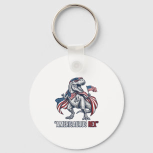 Patriotic T-Rex Amerisaurus Rex White Shirt Design Keychain