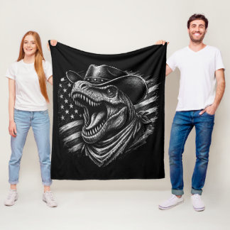 Patriotic T-Rex Cowboy-American Flag Dinosaur Fleece Blanket