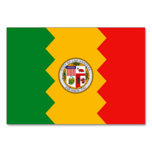 Patriotic table card with Flag of Los Angeles