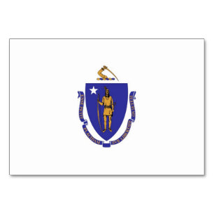 Patriotic table card with Flag of Massachusetts