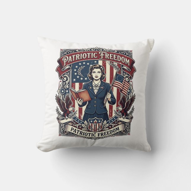 Patriotic Teacher Vector Graphic Tee_1 Throw Pillow (Front)