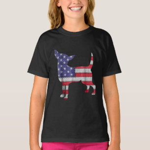 Patriotic Teacup Chihuahua American Flag Embroider T-Shirt