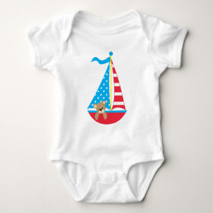 Patriotic Teddy Bear 4th of July Baby Bodysuit
