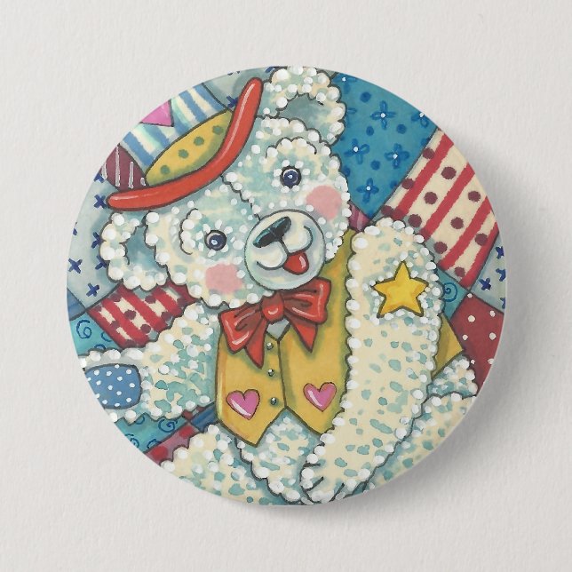 PATRIOTIC TEDDY BEAR & PATCHWORK BUTTON Round (Front)