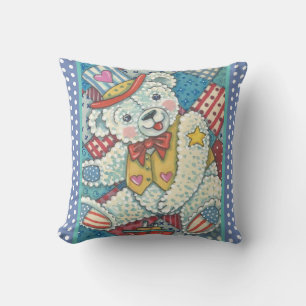 PATRIOTIC TEDDY BEAR & QUILT THROW PILLOW