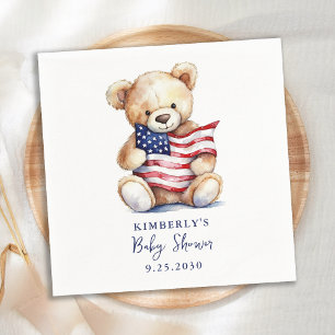 Patriotic Teddy Bear Red White Blue Baby Shower Napkin