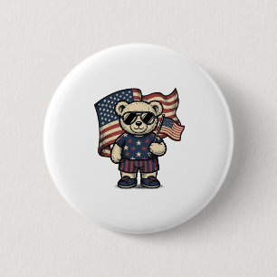 Patriotic Teddy Bear Vintage Engraving Shirt Desig 2 Inch Round Button